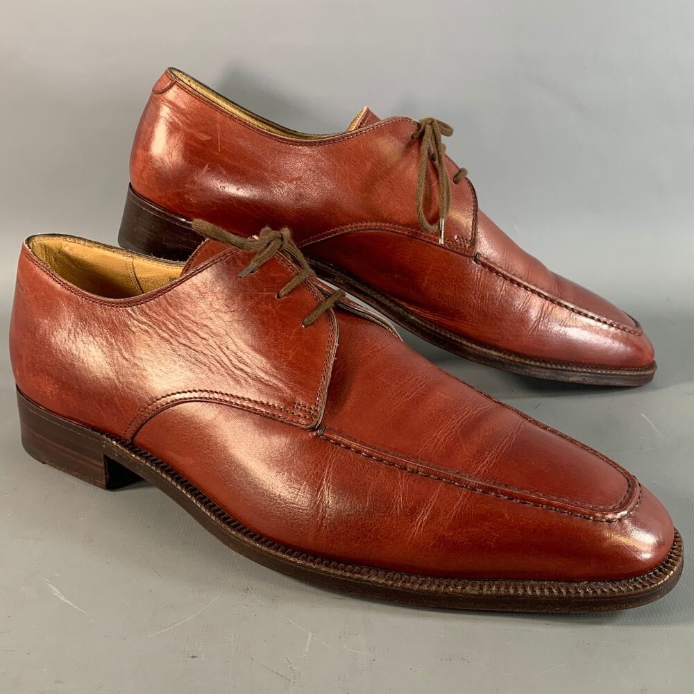 GRAVATI Size 9.5 Burgundy 16609 Solid Leather Derby Lace Up Shoes